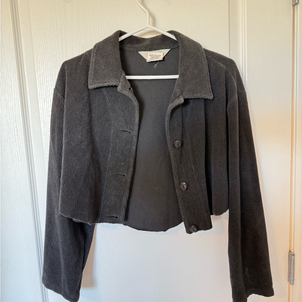 Vintage Gray Corduroy Women's Jacket Cropped